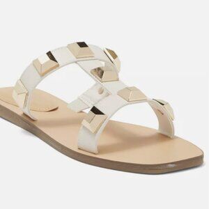 Marc Fisher Bonis Studded Flat Sandals White Ivory Size 6.5